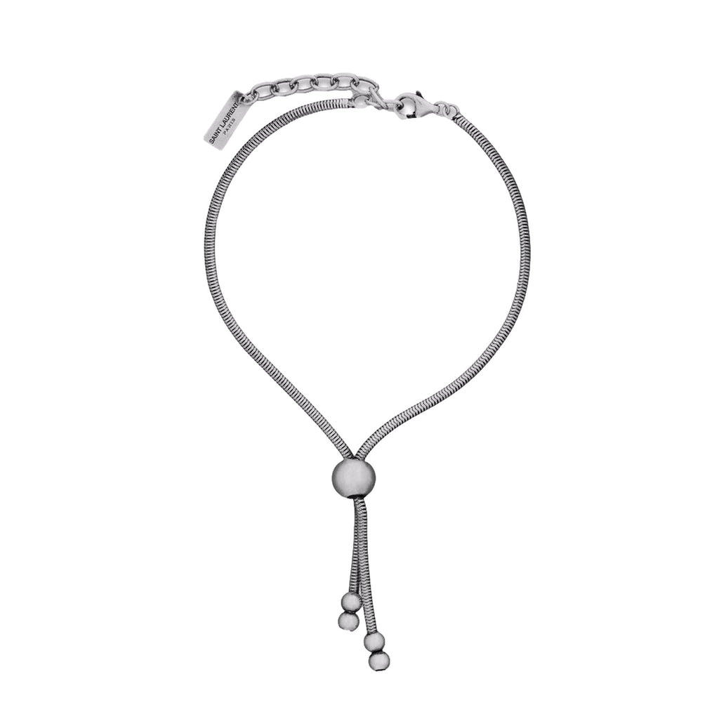 Saint Laurent Silver Bolo Tie Bracelet Large at_Queen_Bee_of_Beverly_Hills