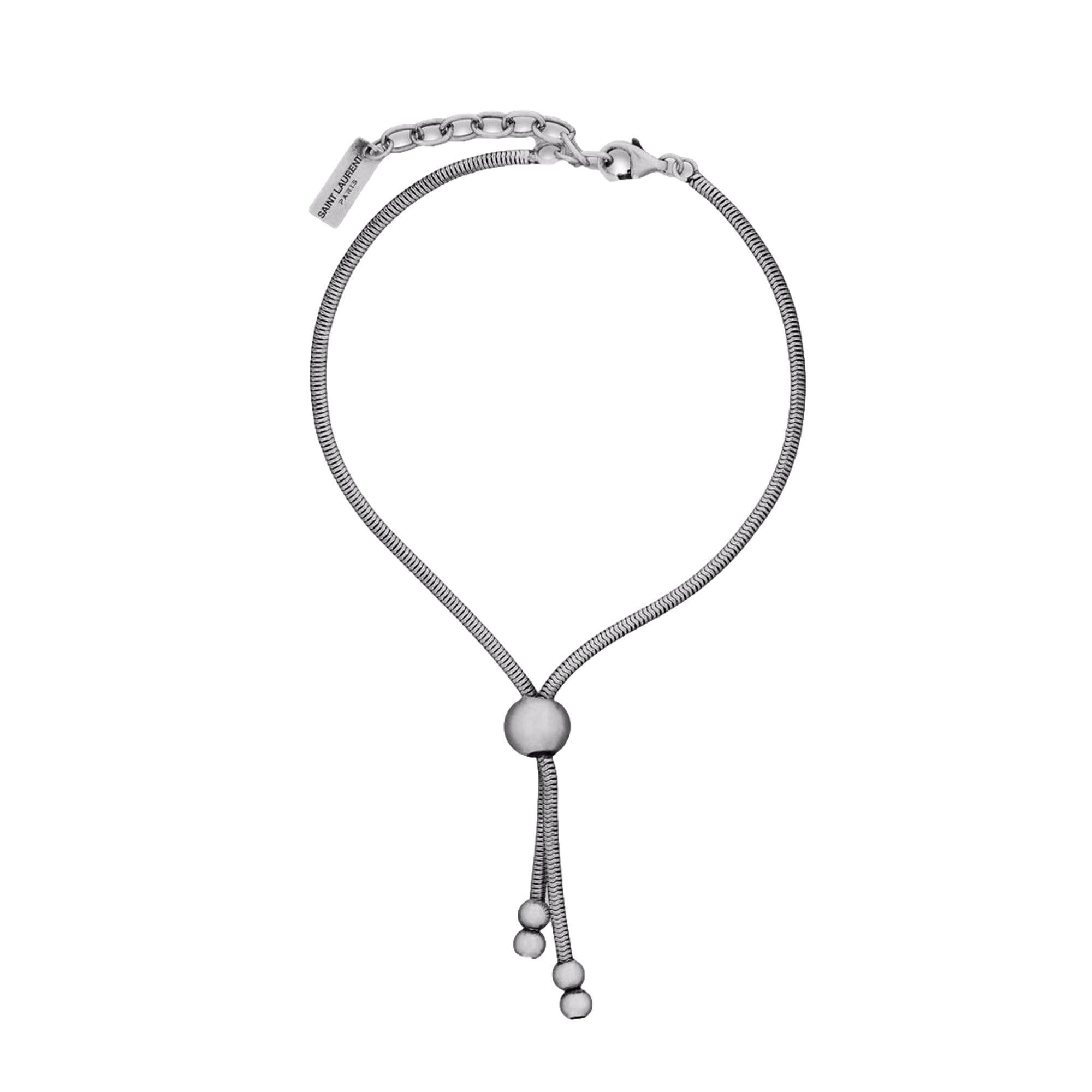 Saint Laurent Silver Bolo Tie Bracelet Large available at Queen Bee of Beverly Hills