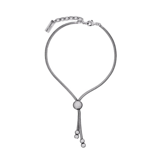 Saint Laurent Silver Bolo Tie Bracelet Large available at Queen Bee of Beverly Hills