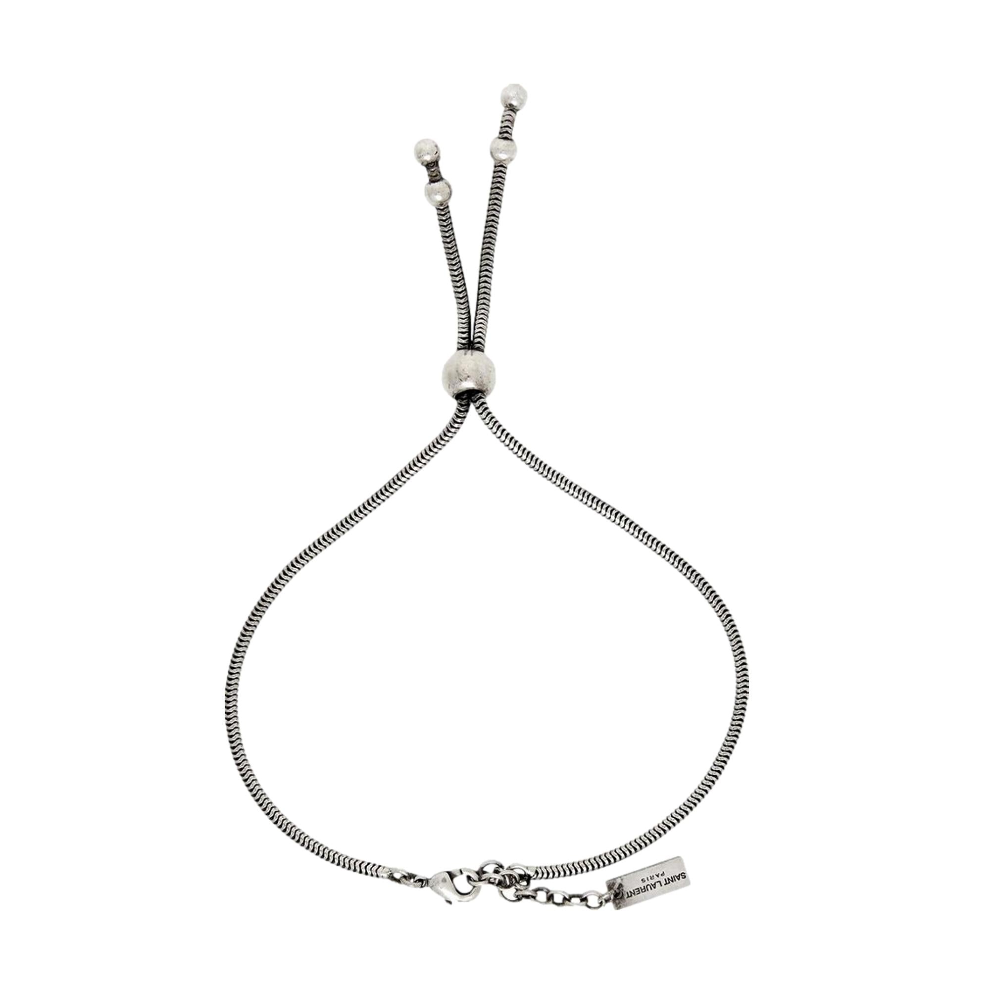Saint Laurent Silver Bolo Tie Bracelet Large available at Queen Bee of Beverly Hills
