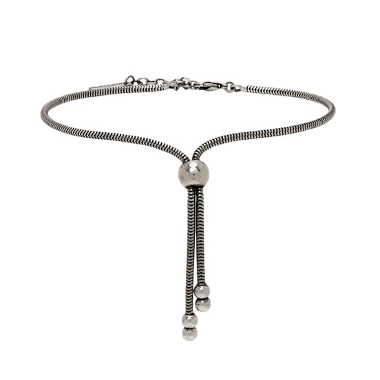 Saint Laurent Silver Bolo Tie Bracelet Large available at Queen Bee of Beverly Hills