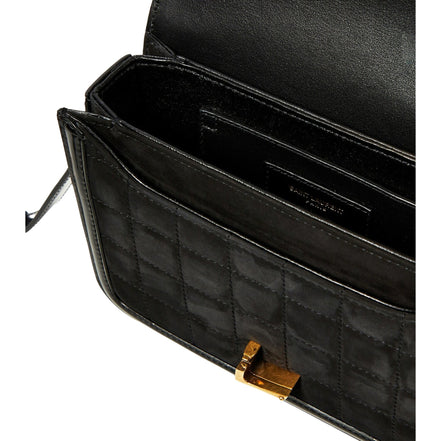 Saint Laurent Solferino Leather Black Quilted Suede Shoulder Bag