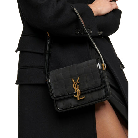 Saint Laurent Solferino Leather Black Quilted Suede Shoulder Bag