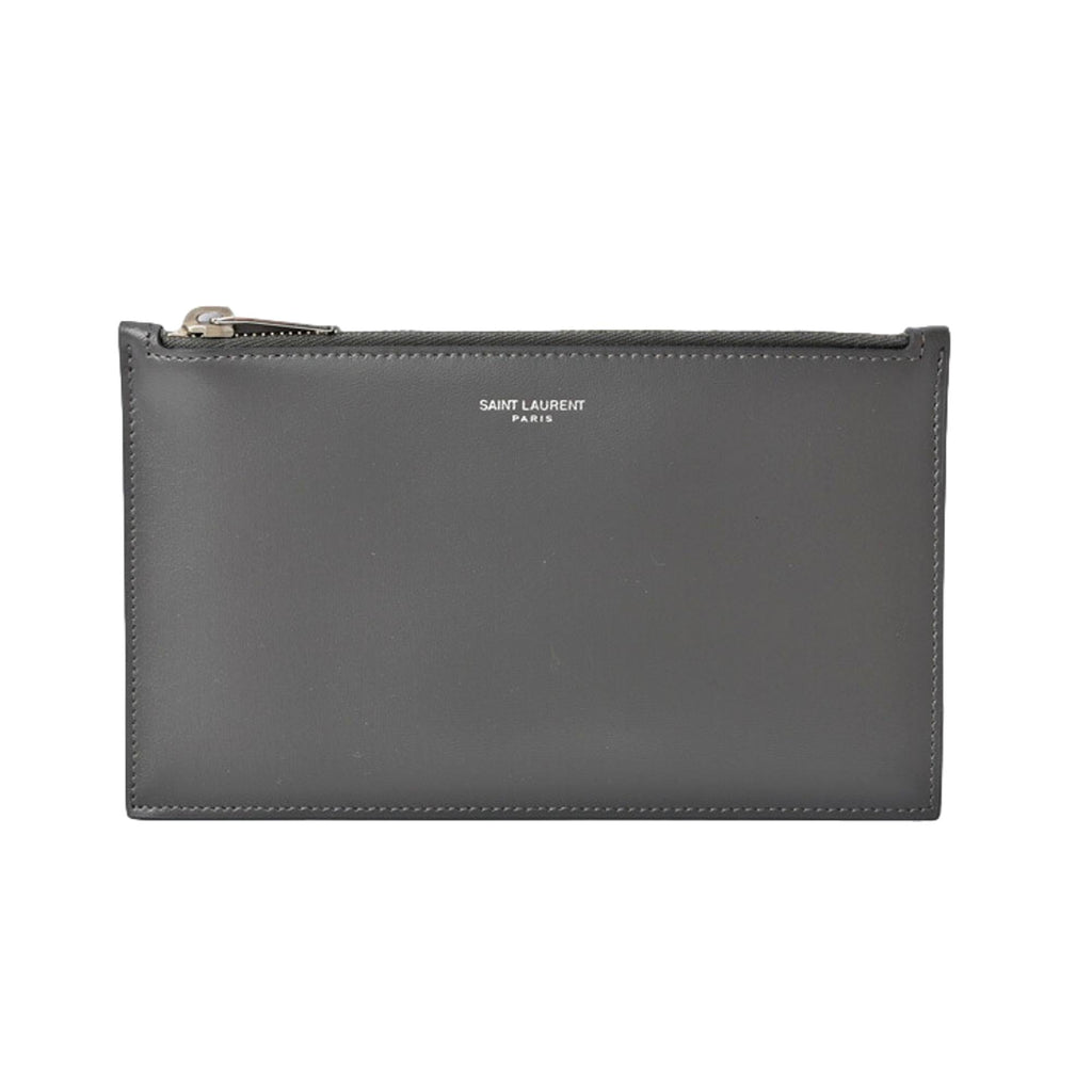 Saint Laurent Storm Grey Calfskin Leather Small Pouch 635097 at_Queen_Bee_of_Beverly_Hills