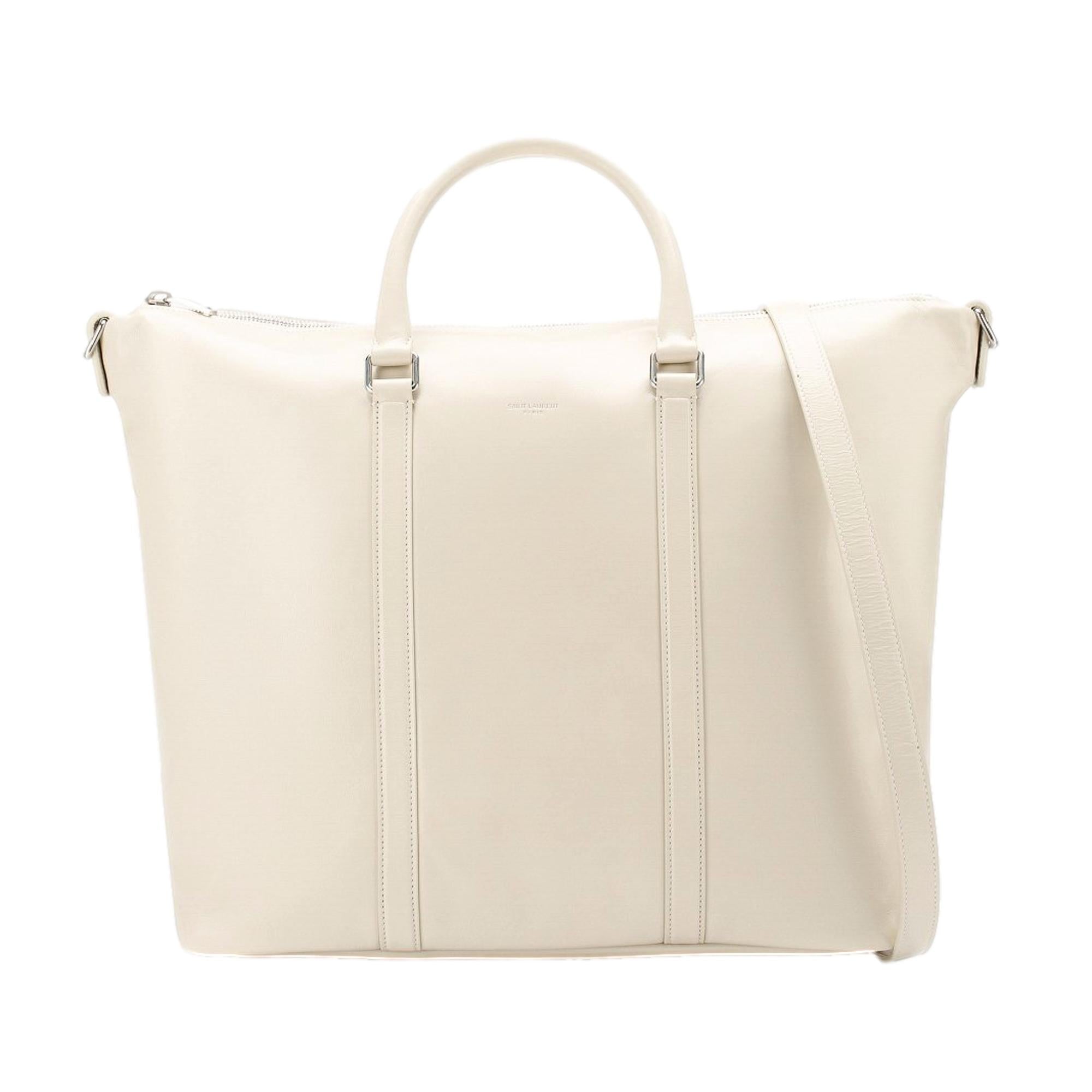 Saint Laurent Supple Ivory Calf Leather Large Convertible Tote Bag at_Queen_Bee_of_Beverly_Hills