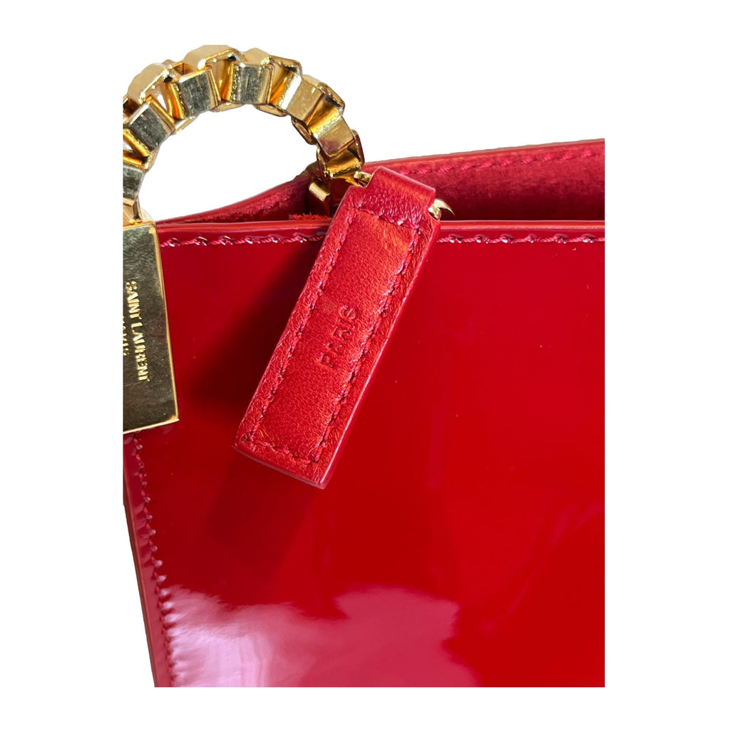 Saint Laurent Suzanne Red Patent Leather Small Chain Hobo Bag at_Queen_Bee_of_Beverly_Hills