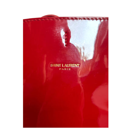 Saint Laurent Suzanne Red Patent Leather Small Chain Hobo Bag available at Queen Bee of Beverly Hills