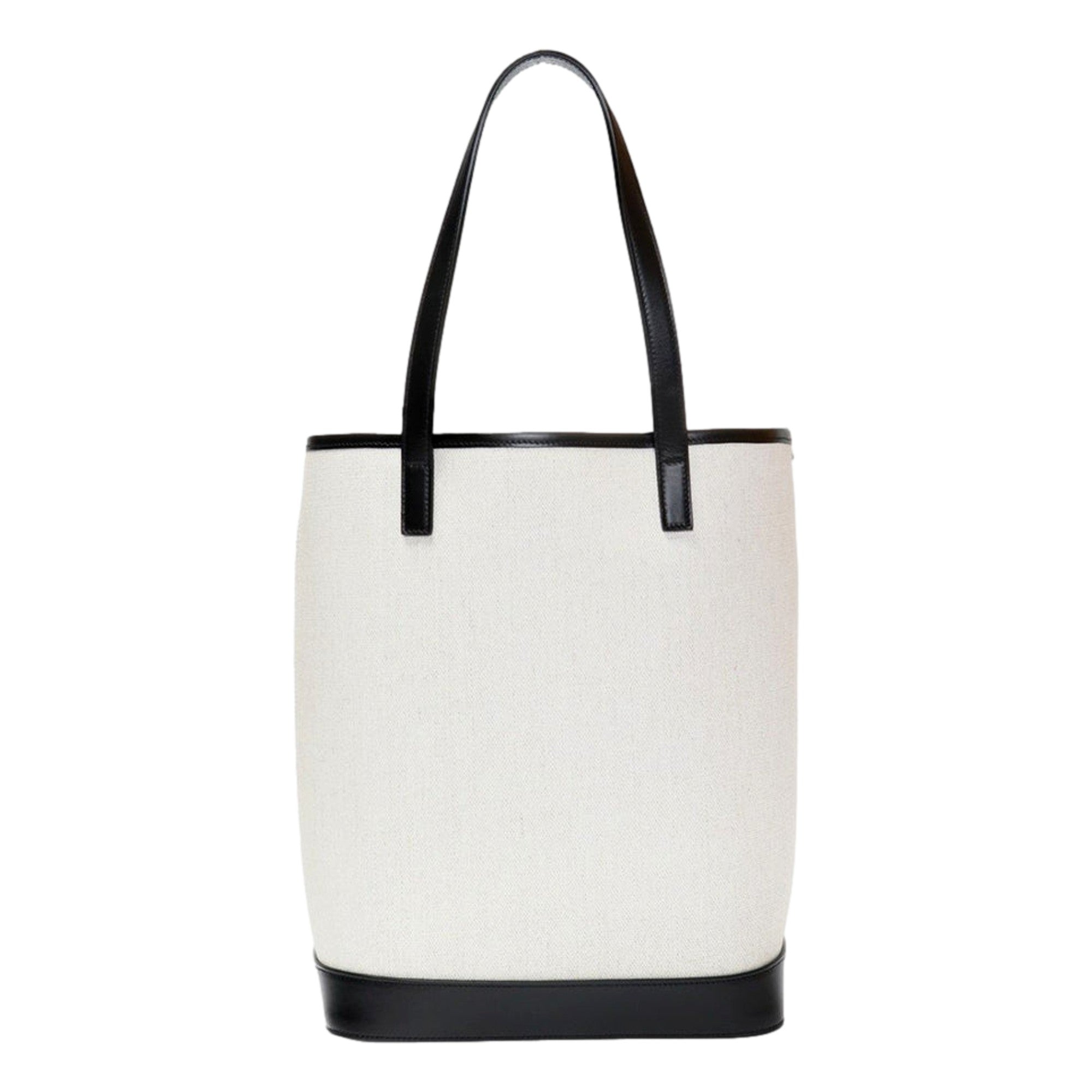 Saint Laurent Teddy White Coated Linen Drawstring Bucket Bag available at Queen Bee of Beverly Hills