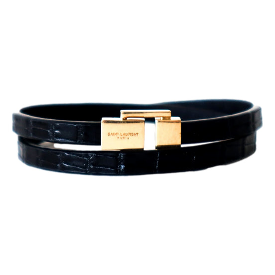 Saint Laurent Thin Leather Black Wrap Bracelet Medium