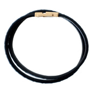 Saint Laurent Black Smooth Leather Double Wrap Bracelet with Gold-Tone Engraved Clasp