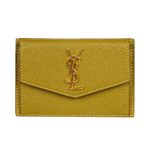Saint Laurent Uptown Yellow Grain Leather Card Holder 582305 at_Queen_Bee_of_Beverly_Hills