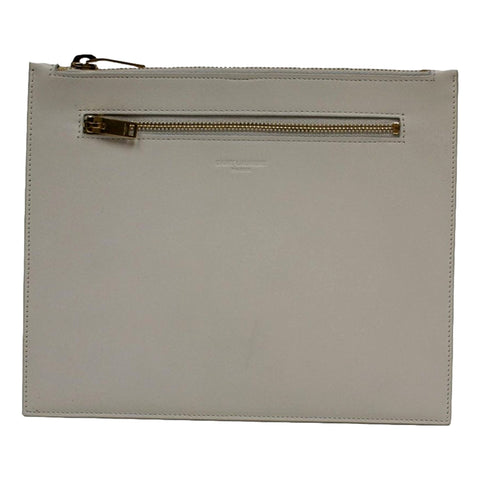 Saint Laurent Off White Leather Document Holder Clutch Wallet