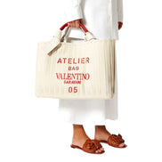Valentino Garavani 05 Plisse Edition Sac Atelier Large Canvas Tote Bag available at Queen Bee of Beverly Hills