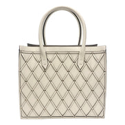 Valentino Garavani Beehive Lattice Ivory Studded Leather Crossbody Tote available at Queen Bee of Beverly Hills