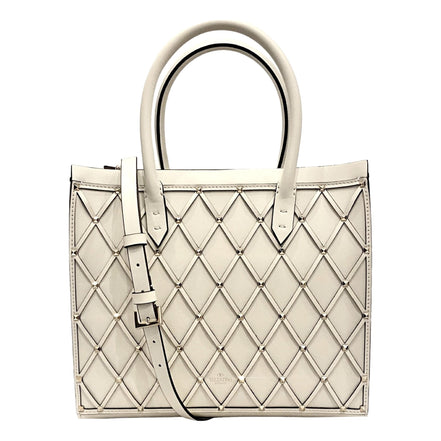 Valentino Garavani Beehive Lattice Ivory Studded Leather Crossbody Tote available at Queen Bee of Beverly Hills
