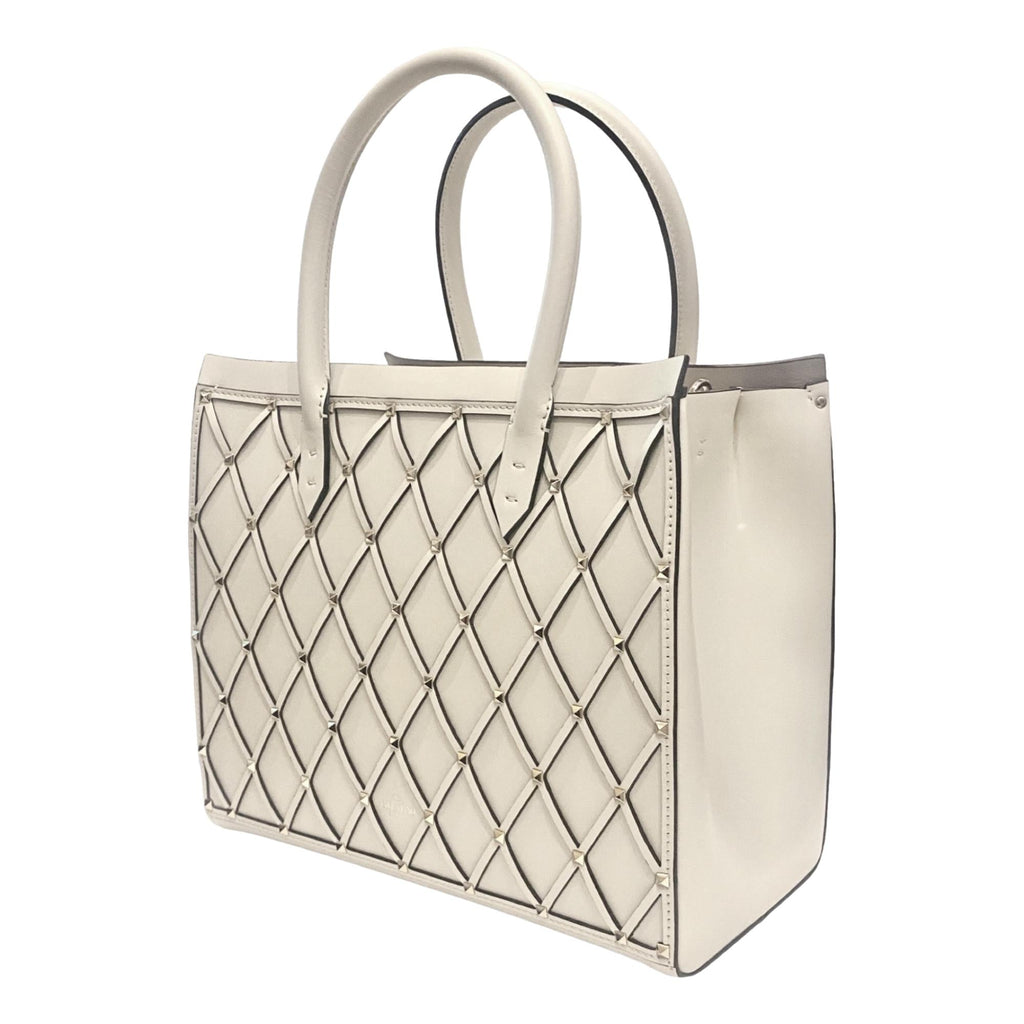 Valentino Garavani Beehive Lattice Ivory Studded Leather Tote Bag at_Queen_Bee_of_Beverly_Hills