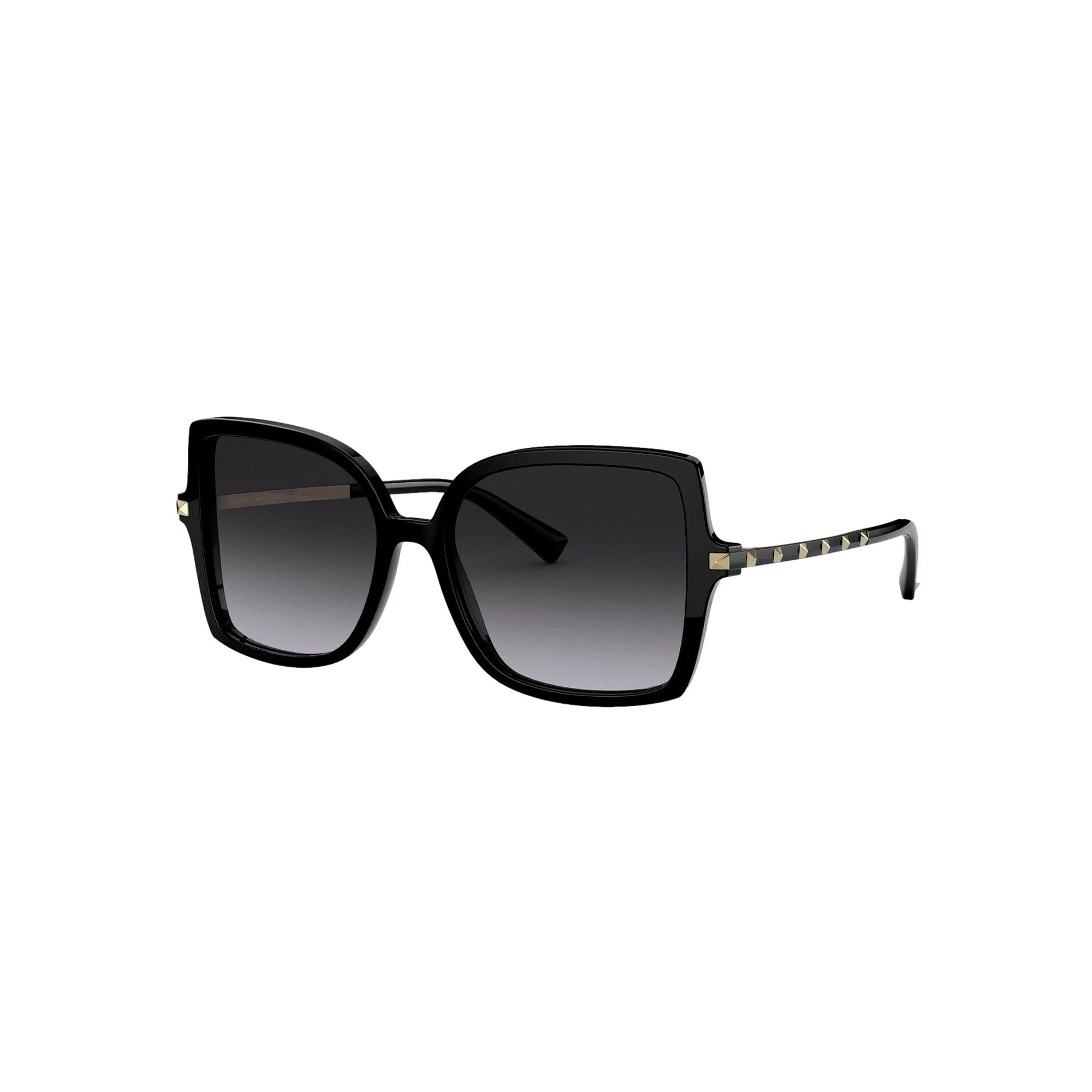 Valentino Garavani Black Studded Acetate and Titanium Sunglasses Size 56 available at Queen Bee of Beverly Hills