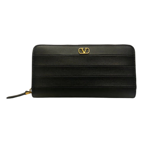 Valentino Garavani Diary Lines Black Grain Leather Zip-Around Long Wallet at_Queen_Bee_of_Beverly_Hills