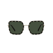 Valentino Garavani Green Studded Titanium Sunglasses available at Queen Bee of Beverly Hills
