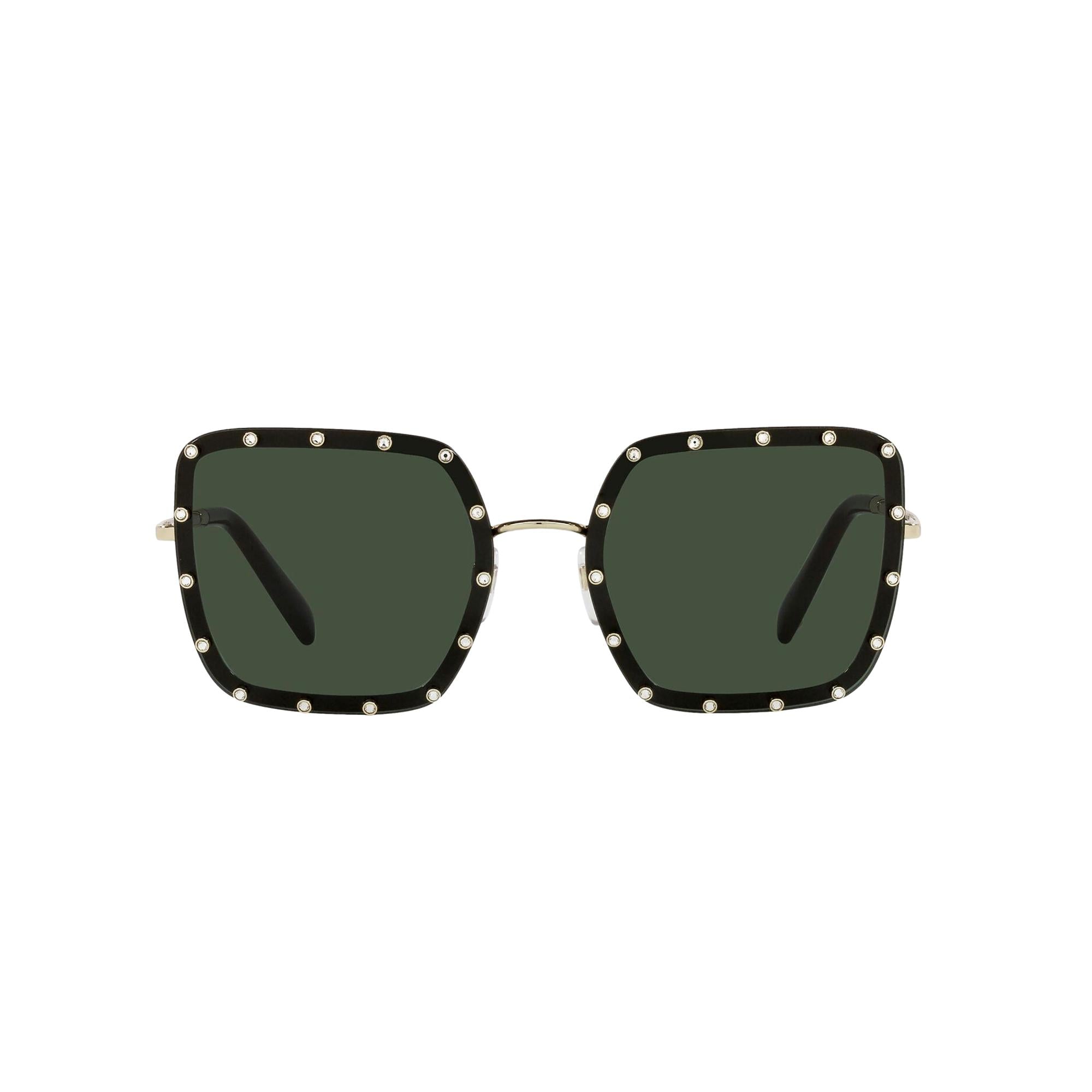 Valentino Garavani Green Studded Titanium Sunglasses available at Queen Bee of Beverly Hills