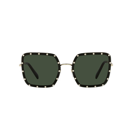 Valentino Garavani Green Studded Titanium Sunglasses available at Queen Bee of Beverly Hills