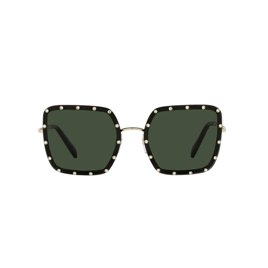 Valentino Garavani Green Studded Titanium Sunglasses available at Queen Bee of Beverly Hills