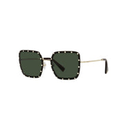 Valentino Garavani Green Studded Titanium Sunglasses available at Queen Bee of Beverly Hills