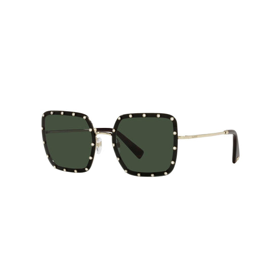 Valentino Garavani Green Studded Titanium Sunglasses available at Queen Bee of Beverly Hills