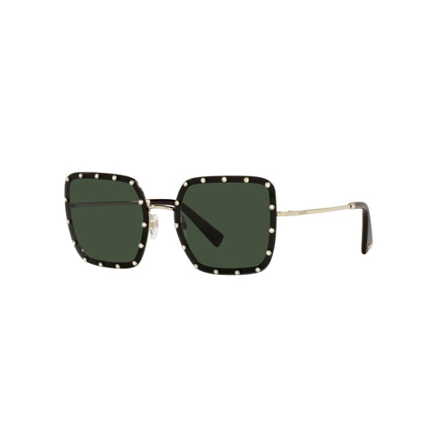 Valentino Garavani Green Studded Titanium Sunglasses available at Queen Bee of Beverly Hills