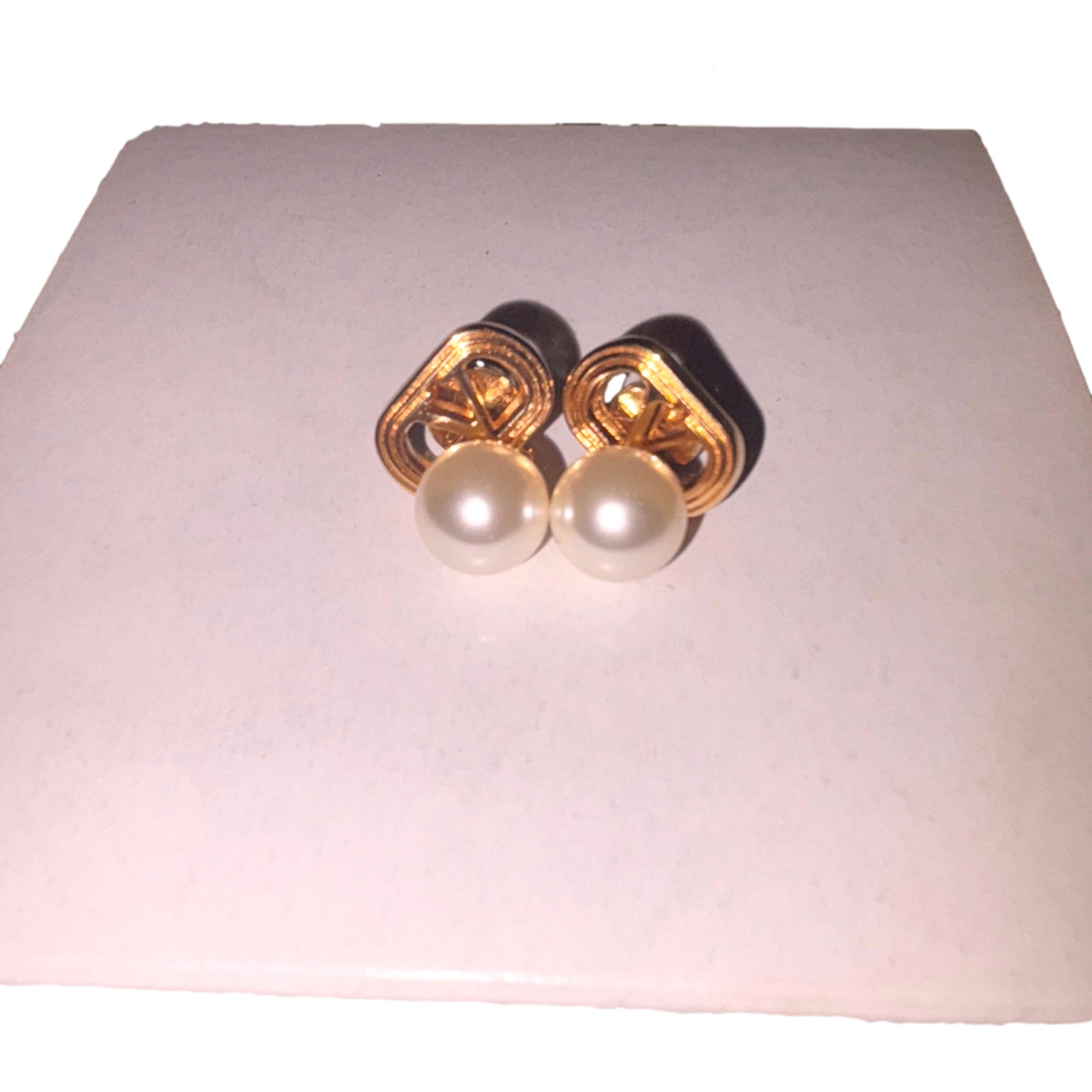 Valentino Garavani Ovalette Gold Pearl Drop Earrings available at Queen Bee of Beverly Hills