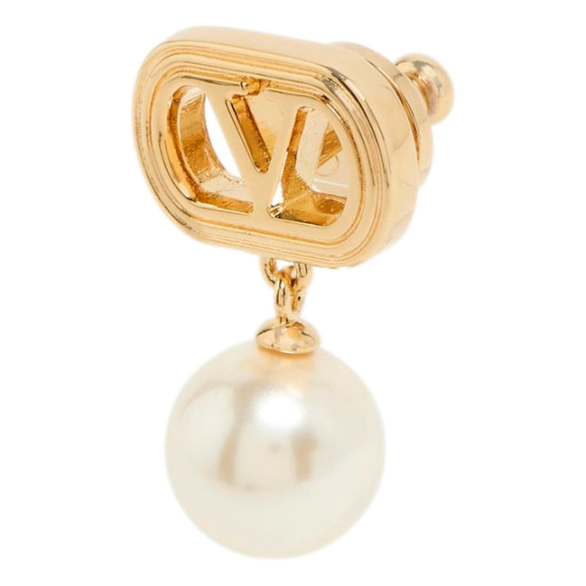 Valentino Garavani Ovalette Gold Pearl Drop Earrings available at Queen Bee of Beverly Hills