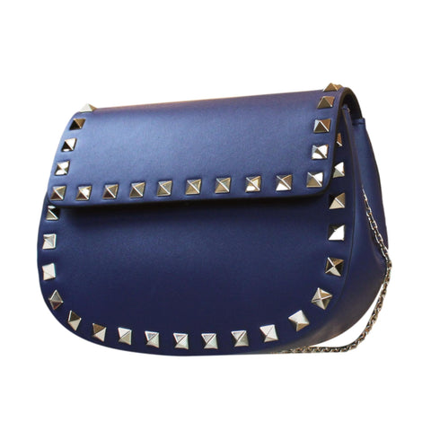 Valentino Garavani Rockstud Blue Calf Leather Small Chain Crossbody Bag at_Queen_Bee_of_Beverly_Hills