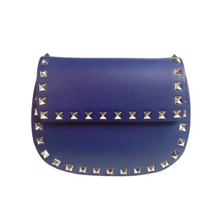 Valentino Garavani Rockstud Blue Leather Small Chain Crossbody Bag available at Queen Bee of Beverly Hills