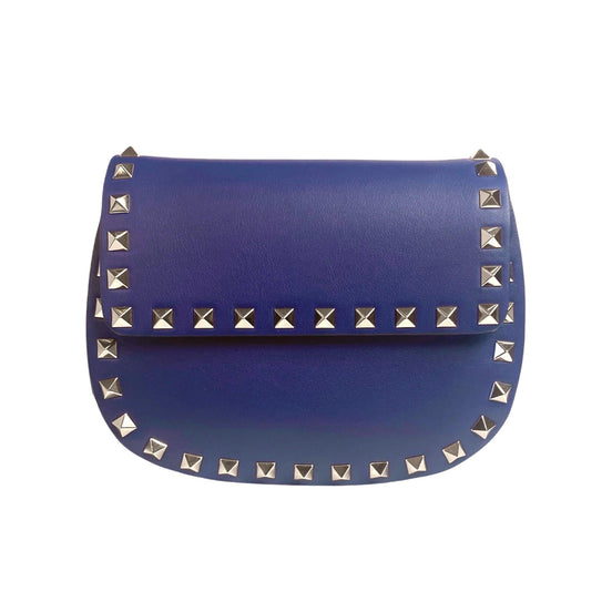 Valentino Garavani Rockstud Blue Leather Small Chain Crossbody Bag available at Queen Bee of Beverly Hills