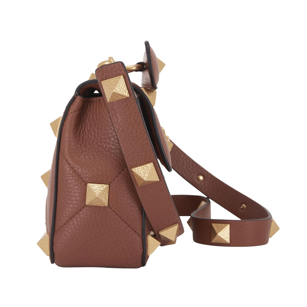 Valentino Garavani Roman Stud Brown Leather Crossbody Bag at_Queen_Bee_of_Beverly_Hills