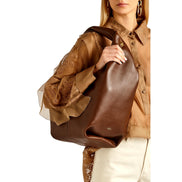 Valentino Garavani Roman Stud Brown Leather Large Hobo Shoulder Bag available at Queen Bee of Beverly Hills