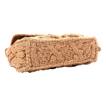 Valentino Garavani Roman Stud Large Shoulder Bag Brown Knit Cashmere available at Queen Bee of Beverly Hills