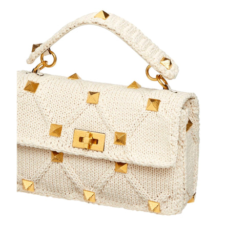 Valentino Garavani Roman Stud Large Shoulder Bag Ivory Knit Cashmere available at Queen Bee of Beverly Hills