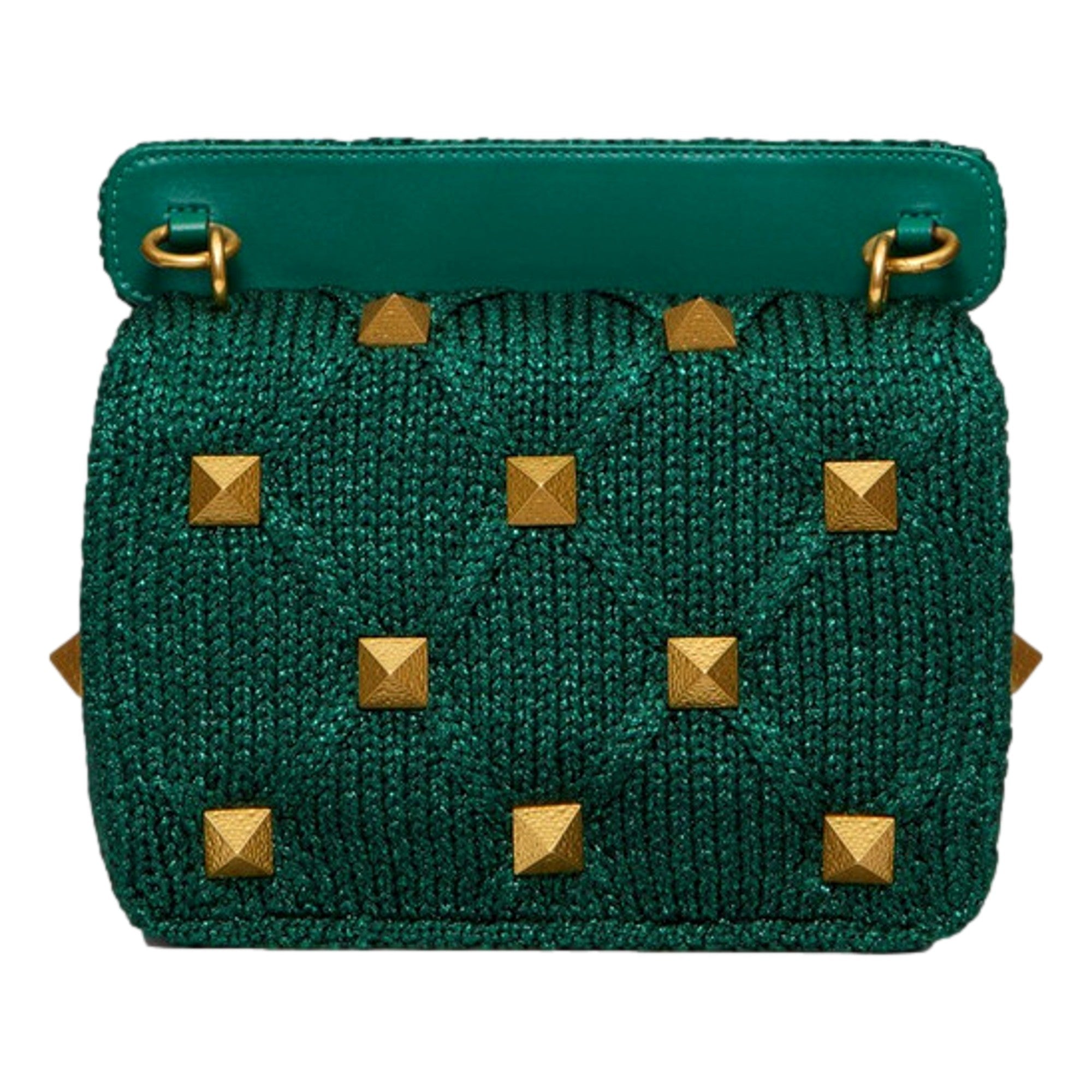 Valentino Garavani Roman Stud Medium Shoulder Bag Metallic Green Lurex available at Queen Bee of Beverly Hills