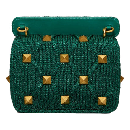 Valentino Garavani Roman Stud Medium Shoulder Bag Metallic Green Lurex available at Queen Bee of Beverly Hills