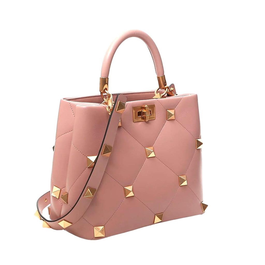 VALENTINO GARAVANI: Rockstud bag in grained leather - Blush Pink