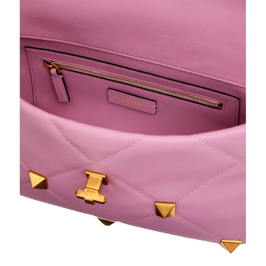 Valentino Garavani Roman Stud Pink Leather Top Handle Bag at_Queen_Bee_of_Beverly_Hills