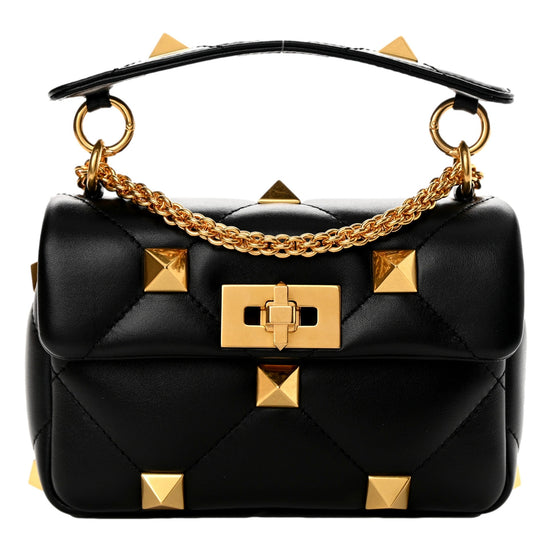 Valentino Garavani Roman Stud Small Crossbody Bag Black Nappa Leather available at Queen Bee of Beverly Hills