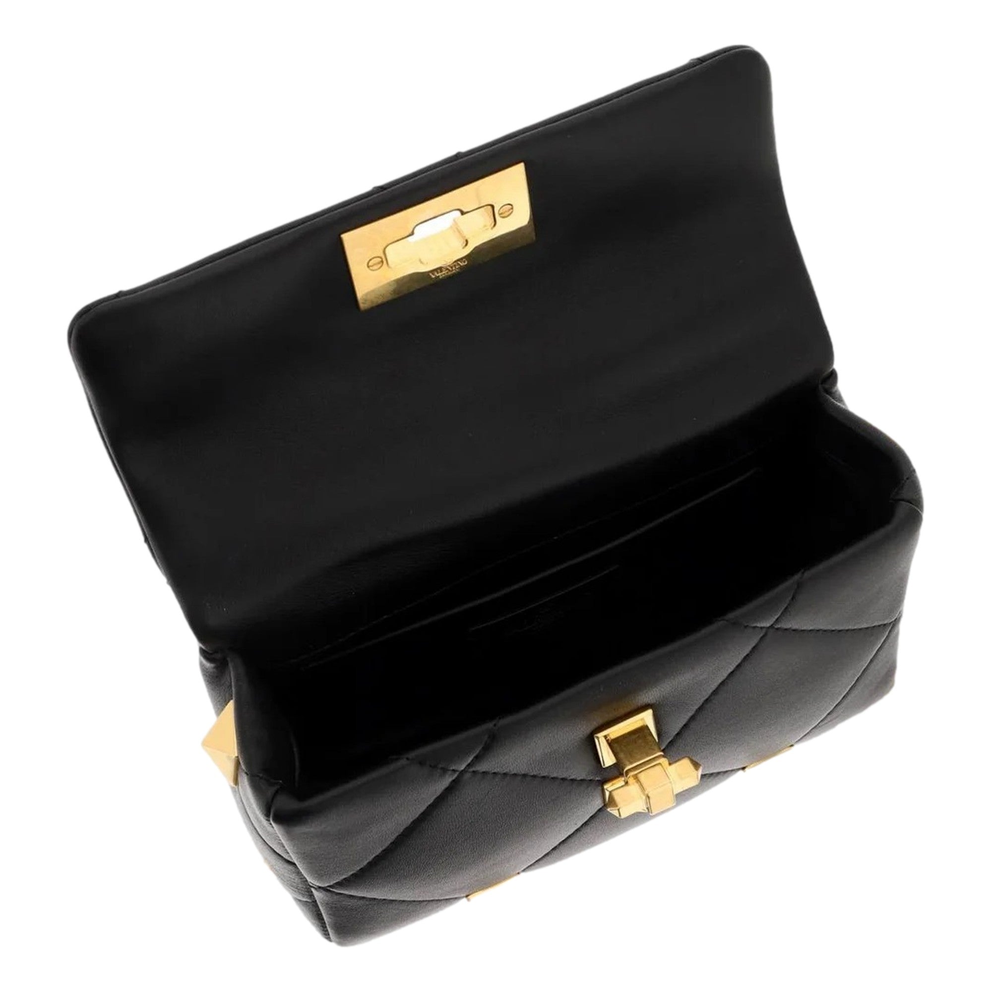 Valentino Garavani Roman Stud Small Crossbody Bag Black Nappa Leather available at Queen Bee of Beverly Hills