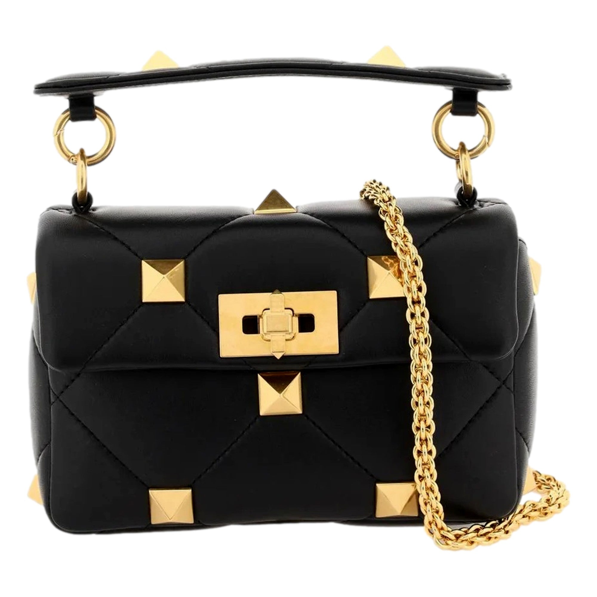 Valentino Garavani Roman Stud Small Crossbody Bag Black Nappa Leather available at Queen Bee of Beverly Hills