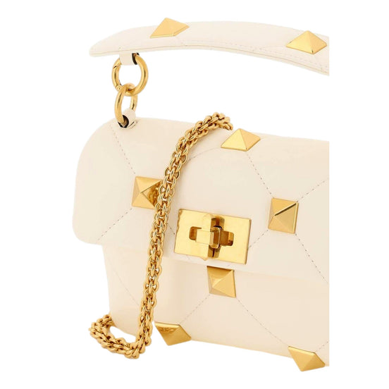 Valentino Garavani Roman Stud Small Crossbody Bag Ivory Nappa Leather available at Queen Bee of Beverly Hills