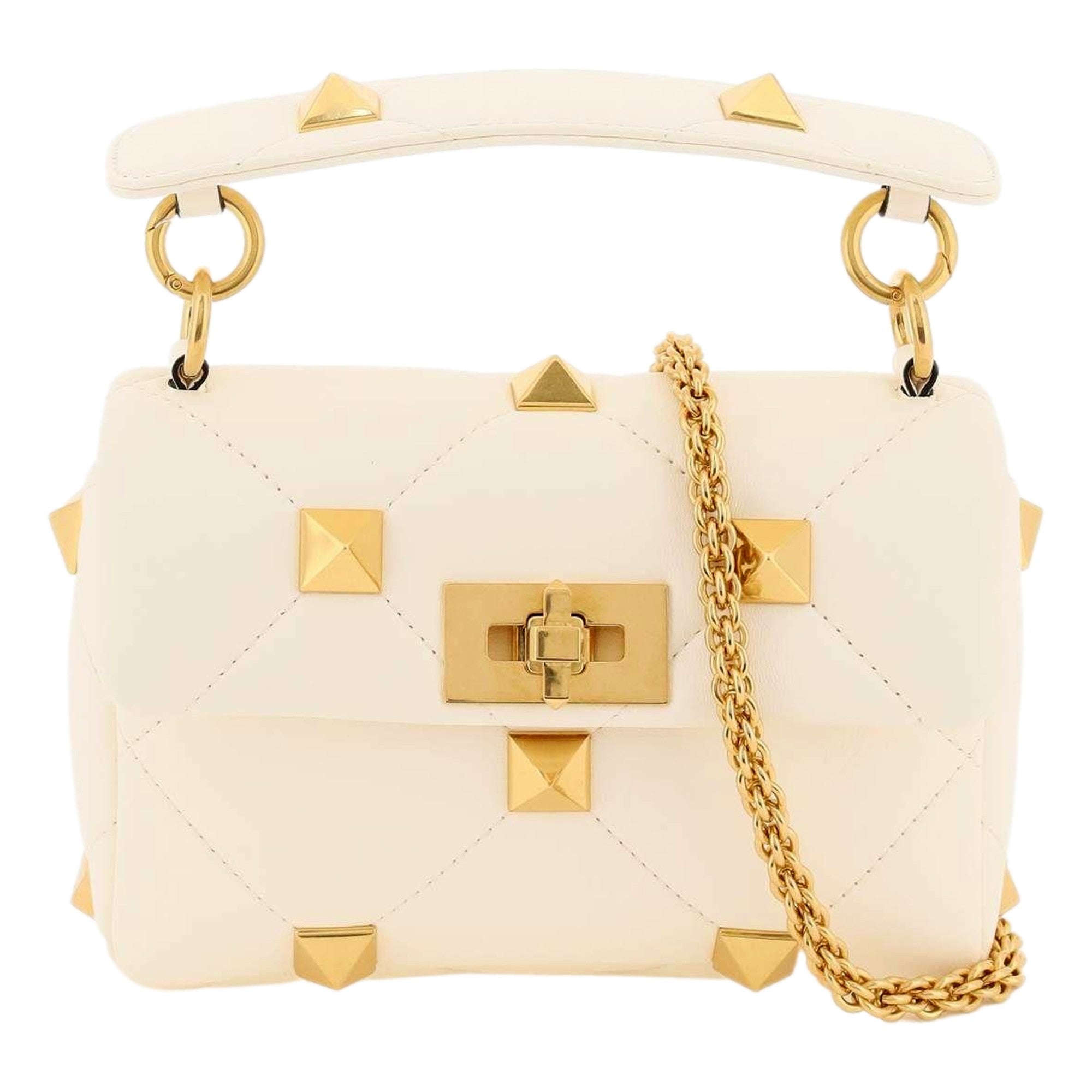 Valentino Garavani Roman Stud Small Crossbody Bag Ivory Nappa Leather available at Queen Bee of Beverly Hills