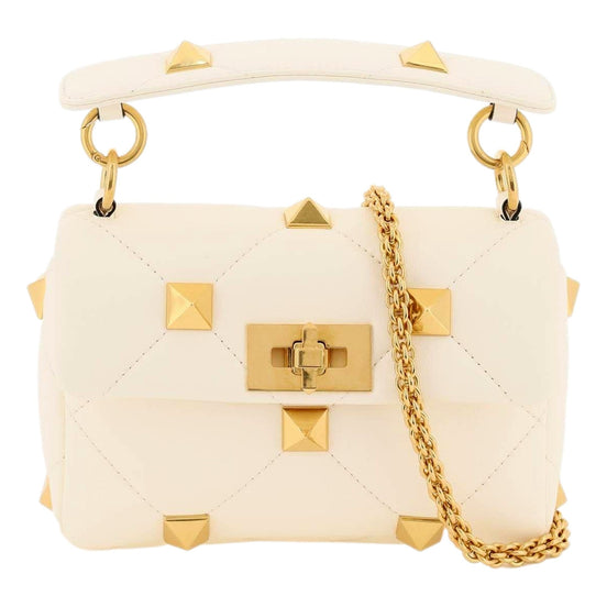 Valentino Garavani Roman Stud Small Crossbody Bag Ivory Nappa Leather available at Queen Bee of Beverly Hills
