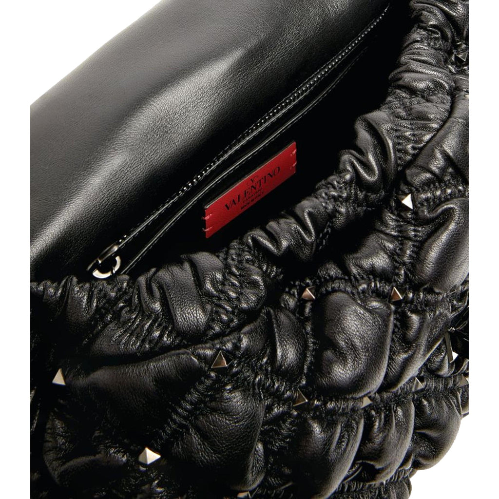 Valentino Garavani Spike Me Black Leather Shoulder Bag Medium at_Queen_Bee_of_Beverly_Hills