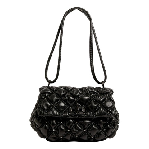 Valentino Garavani Spike Me Black Leather Shoulder Bag Medium at_Queen_Bee_of_Beverly_Hills